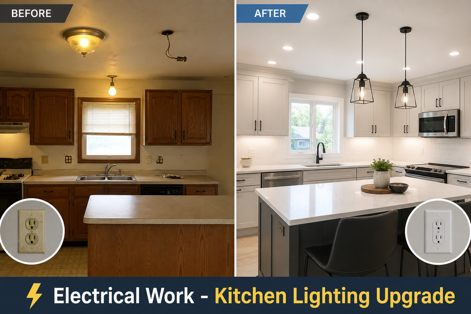 Kitchen Electrical Work - Before and After